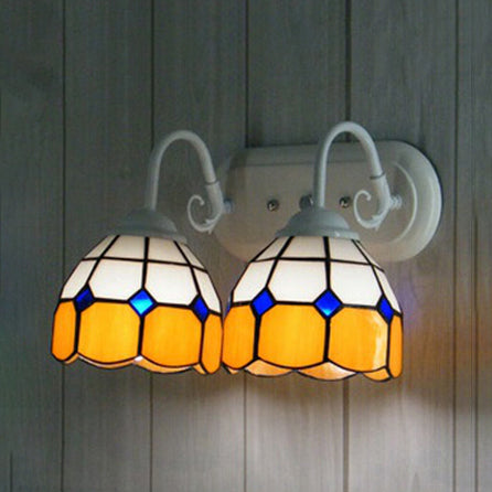 Frendorf | 2 Koppen Koepel Wandlamp Tiffany Geëmailleerd Glas Wandlicht in Geel voor Bibliotheek Kantoor