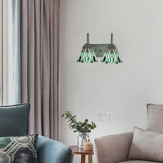 Frendorf | 2 Lichter Blumen Wandmontierte Licht Tiffany Grünes Glas Wandleuchte für Wohnzimmer