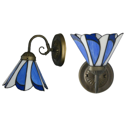 Frendorf | Kegelförmige Restaurant Café Wandlampe Glas 1 Kopf Tiffany Rustikale Wandlampe in Blau und Weiß