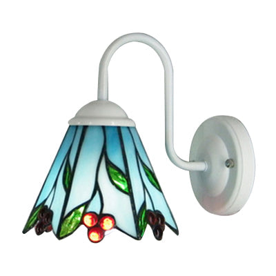 Frendorf | Blaue Glas-Lilie-Wandleuchte Tiffany 1 Kopf Weiße Wandlampe Beleuchtung für das Wohnzimmer