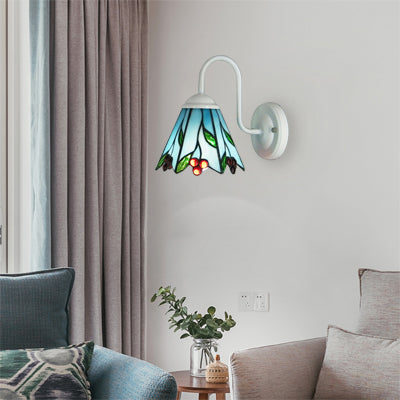 Frendorf | Blaue Glas-Lilie-Wandleuchte Tiffany 1 Kopf Weiße Wandlampe Beleuchtung für das Wohnzimmer