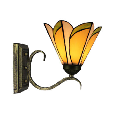 Frendorf | Gelbe konische Wandlampe 1 Kopf Tiffany-Glas-Wandleuchte in Antikbronze für das Arbeitszimmer