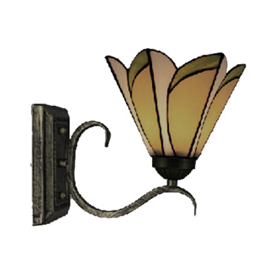Frendorf | Gelbe konische Wandlampe 1 Kopf Tiffany-Glas-Wandleuchte in Antikbronze für das Arbeitszimmer