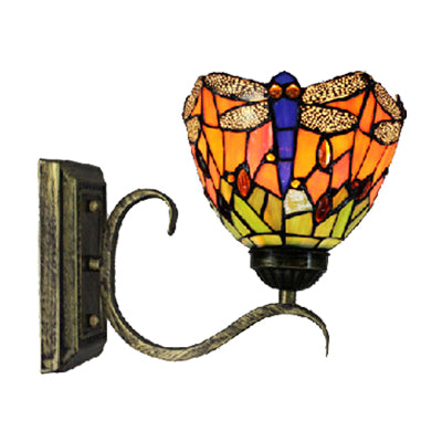 Frendorf | 1 Licht Libelle Wandlamp Rustieke Tiffany Gevelverlichting in Oranje voor Bibliotheek