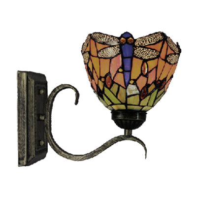 Frendorf | 1 Licht Libelle Wandlamp Rustieke Tiffany Gevelverlichting in Oranje voor Bibliotheek