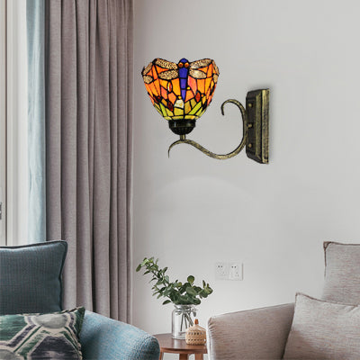 Frendorf | 1 Licht Libelle Wandlamp Rustieke Tiffany Gevelverlichting in Oranje voor Bibliotheek