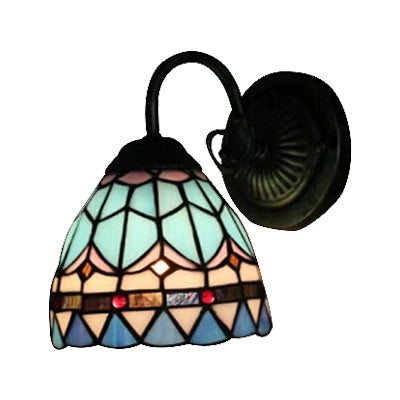 Frendorf | Glas in lood Koepel Wandlamp 1 Licht Mediterrane Stijl Wandlamp in Blauw voor Trap