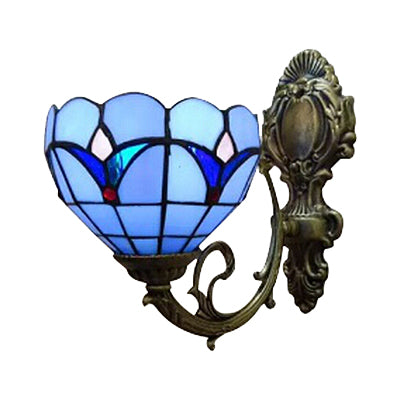 Frendorf | Foyer Bowl Shade Wandlamp Gehard Glas 1 Hoofdtiffany Wandlamp in Blauwe Afwerking
