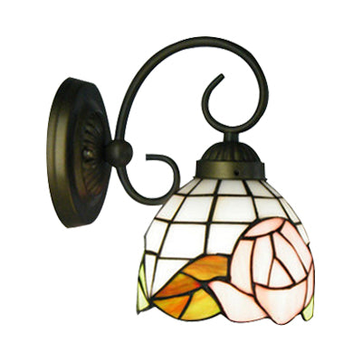 Frendorf | 1 Kopf Wandleuchte Viktorianische Kuppel Buntglas Wandlicht mit rosa Rosenmuster
