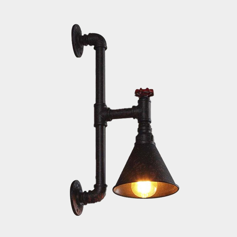 Frendorf | Industrielle Sanitärrohr Wandmontierte Lampe mit Ventil Dekoration 1 Licht Metall Wandbeleuchtung in Rost/Antikmessing