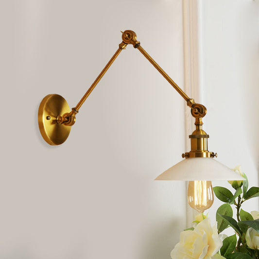 Frendorf | Cone Frosted Glass Wandlamp Vintage Stil Enkele Gloeilamp Slaapkamer Scone Lamp in Messing