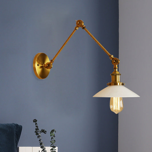 Frendorf | Cone Frosted Glass Wandlamp Vintage Stil Enkele Gloeilamp Slaapkamer Scone Lamp in Messing