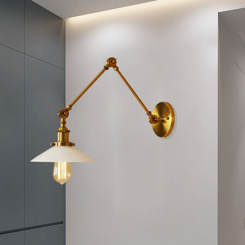 Frendorf | Cone Frosted Glass Wandlamp Vintage Stil Enkele Gloeilamp Slaapkamer Scone Lamp in Messing