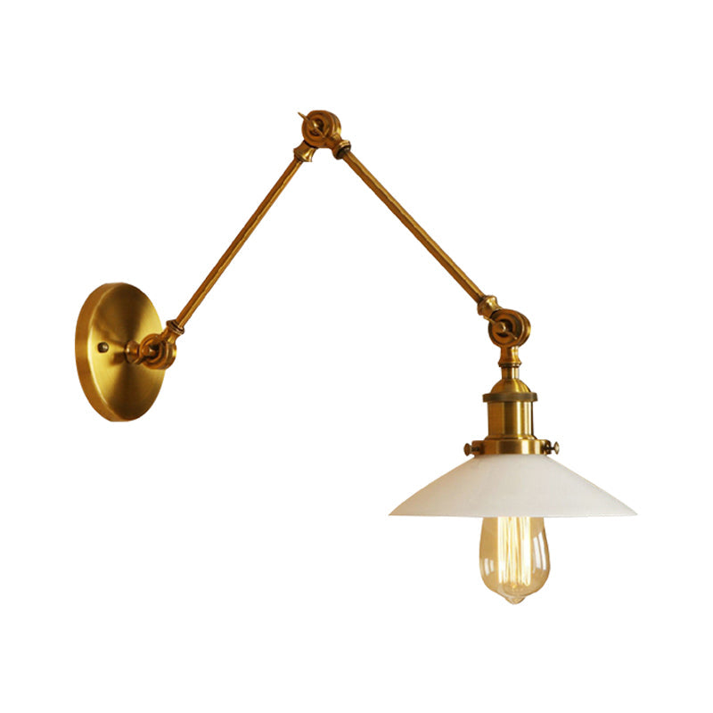 Frendorf | Cone Frosted Glass Wandlamp Vintage Stil Enkele Gloeilamp Slaapkamer Scone Lamp in Messing