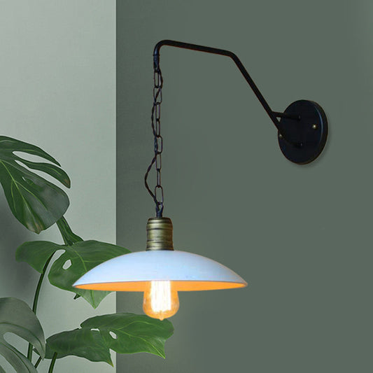 Frendorf | Vintage Schotel Shade Wandverlichting 1 Bulb Metallic Wandlamp met Ketting in Wit voor Slaapkamer