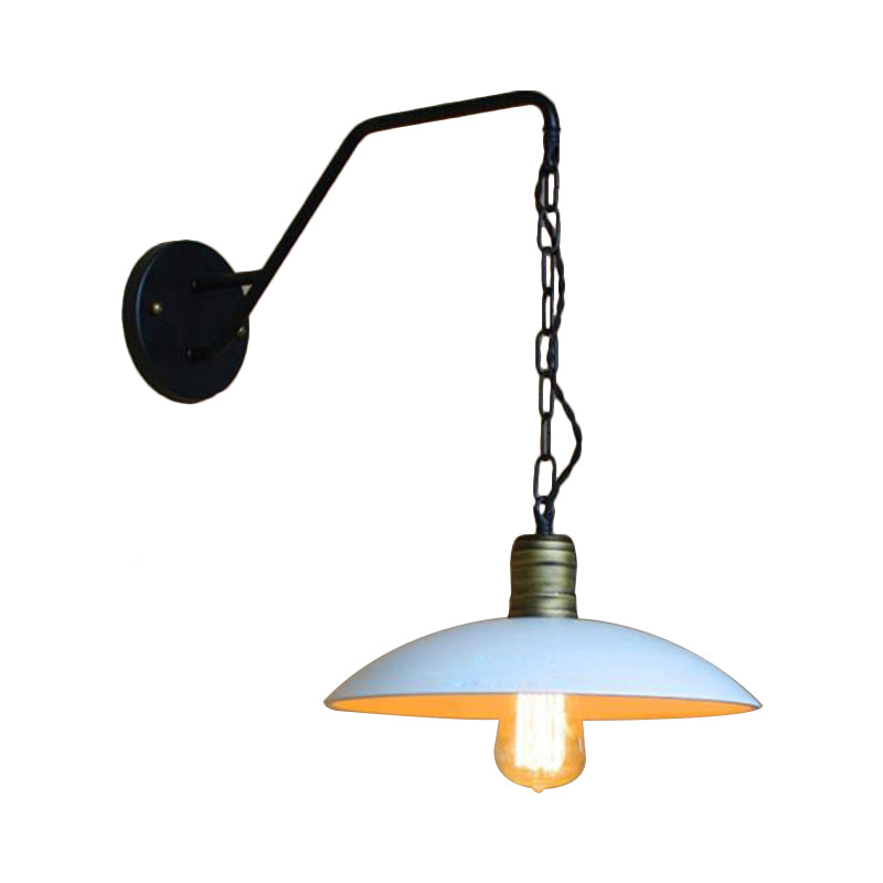 Frendorf | Vintage Schotel Shade Wandverlichting 1 Bulb Metallic Wandlamp met Ketting in Wit voor Slaapkamer
