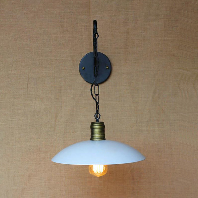 Frendorf | Vintage Schotel Shade Wandverlichting 1 Bulb Metallic Wandlamp met Ketting in Wit voor Slaapkamer
