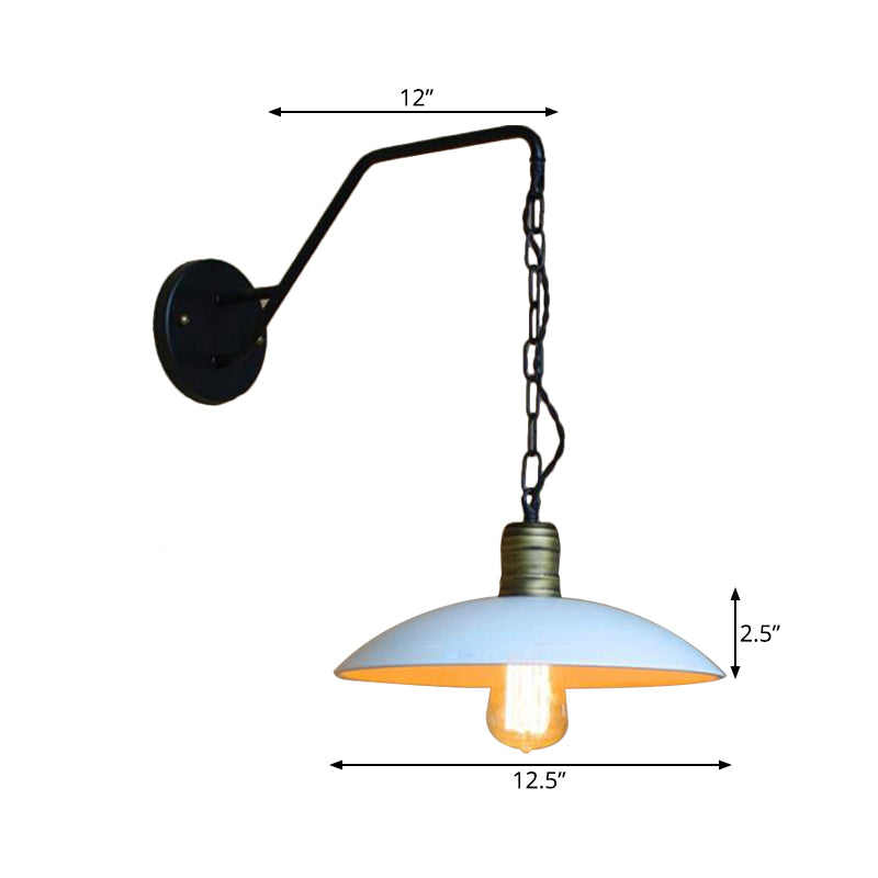 Frendorf | Vintage Schotel Shade Wandverlichting 1 Bulb Metallic Wandlamp met Ketting in Wit voor Slaapkamer