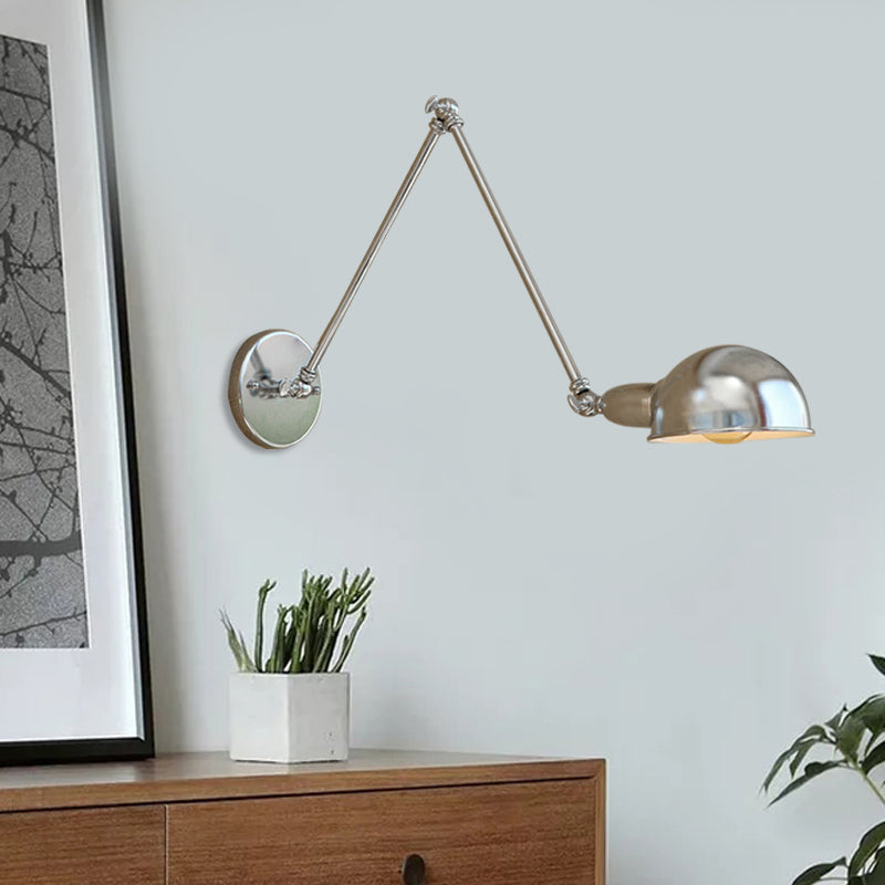 Frendorf | Gewölbte Metall Wandleuchte Industriestil 1 Licht Schlafzimmer Wandlampe mit Schwenkarm in Chrom