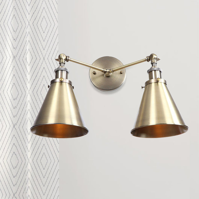 Frendorf | 2 Lichten Metalen Wandlamp Sconces Retro Stijl Zwart/Koper Conische Schaduw Restaurant Wandmontage Fitting