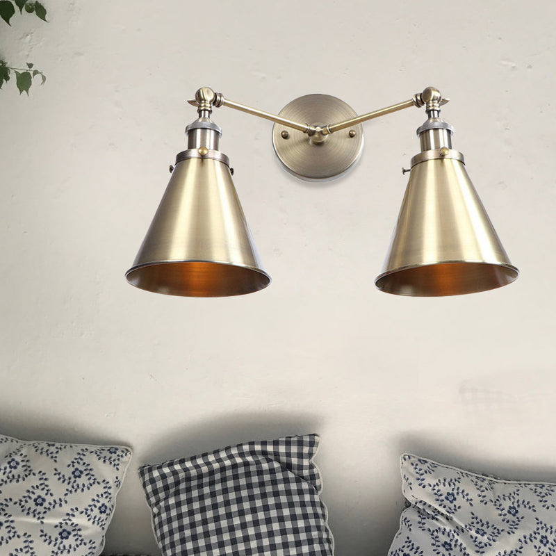 Frendorf | 2 Lichten Metalen Wandlamp Sconces Retro Stijl Zwart/Koper Conische Schaduw Restaurant Wandmontage Fitting
