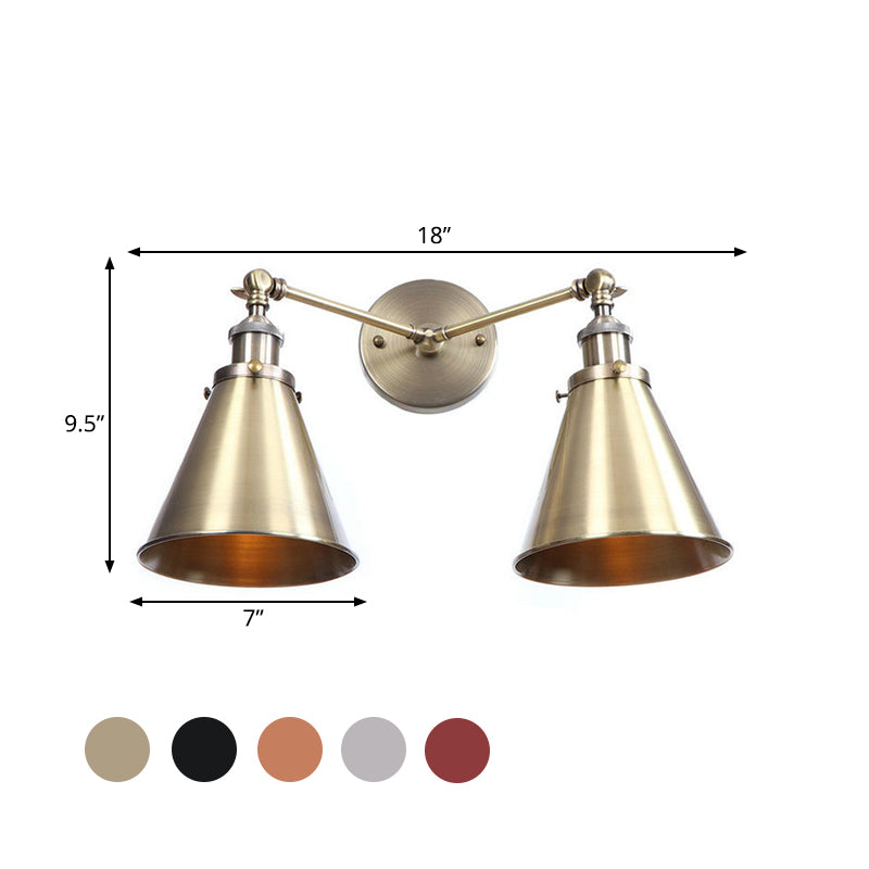 Frendorf | 2 Lichten Metalen Wandlamp Sconces Retro Stijl Zwart/Koper Conische Schaduw Restaurant Wandmontage Fitting