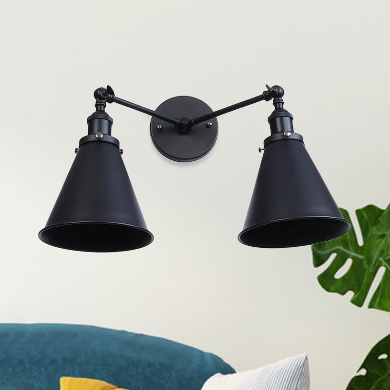 Frendorf | 2 Lichten Metalen Wandlamp Sconces Retro Stijl Zwart/Koper Conische Schaduw Restaurant Wandmontage Fitting
