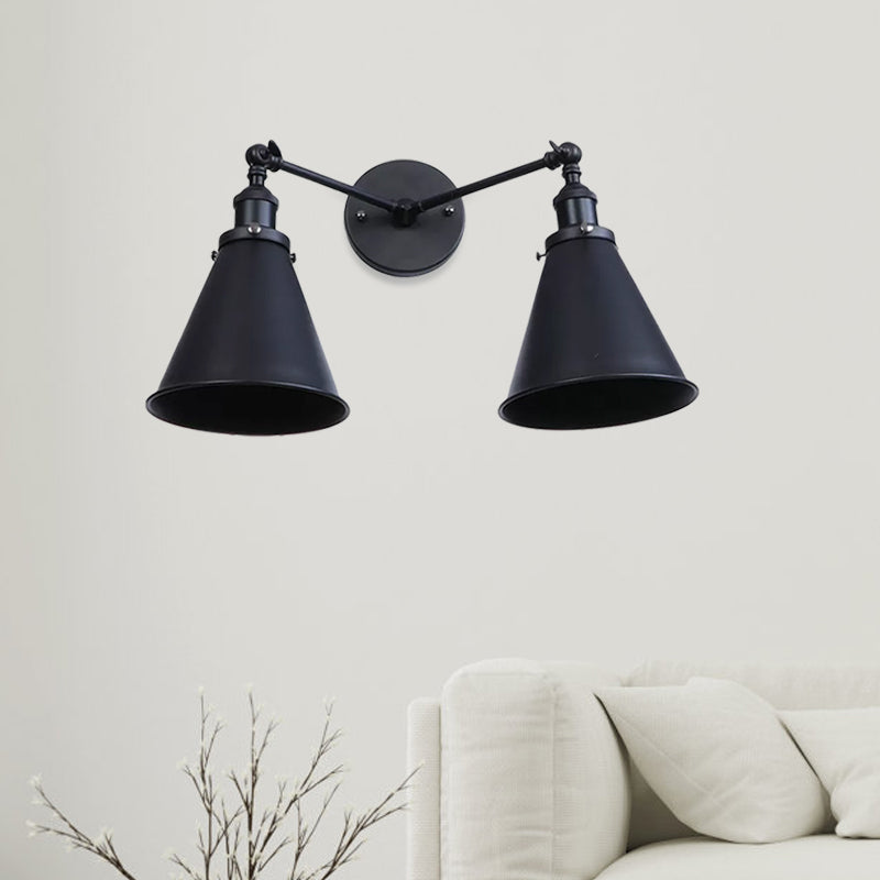 Frendorf | 2 Lichten Metalen Wandlamp Sconces Retro Stijl Zwart/Koper Conische Schaduw Restaurant Wandmontage Fitting