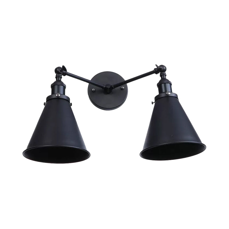 Frendorf | 2 Lichten Metalen Wandlamp Sconces Retro Stijl Zwart/Koper Conische Schaduw Restaurant Wandmontage Fitting