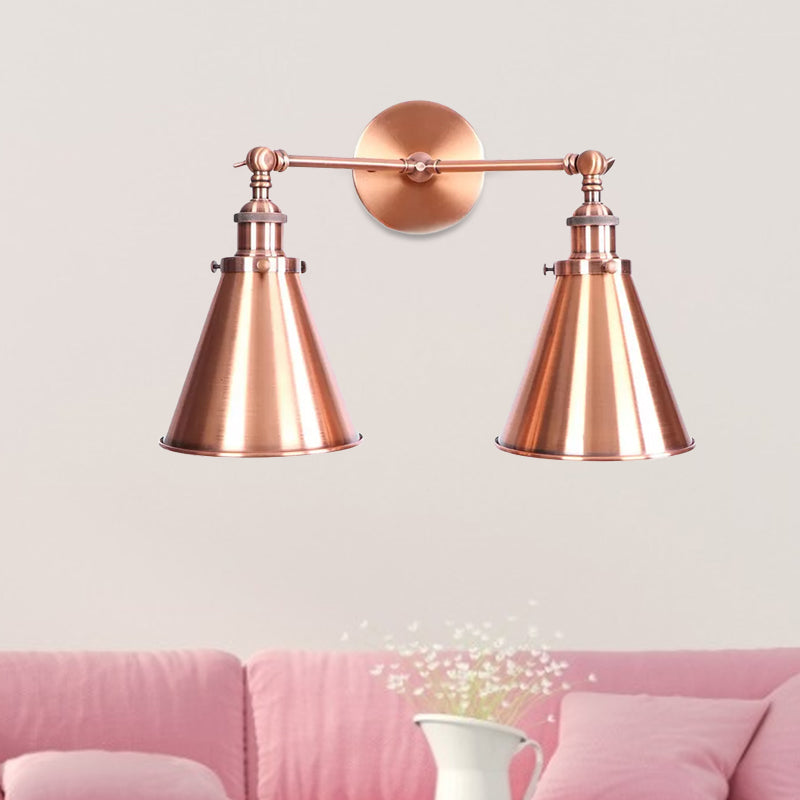 Frendorf | 2 Lichten Metalen Wandlamp Sconces Retro Stijl Zwart/Koper Conische Schaduw Restaurant Wandmontage Fitting