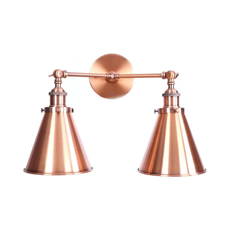 Frendorf | 2 Lichten Metalen Wandlamp Sconces Retro Stijl Zwart/Koper Conische Schaduw Restaurant Wandmontage Fitting