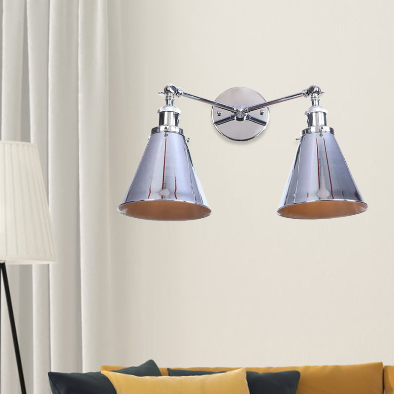 Frendorf | 2 Lichten Metalen Wandlamp Sconces Retro Stijl Zwart/Koper Conische Schaduw Restaurant Wandmontage Fitting