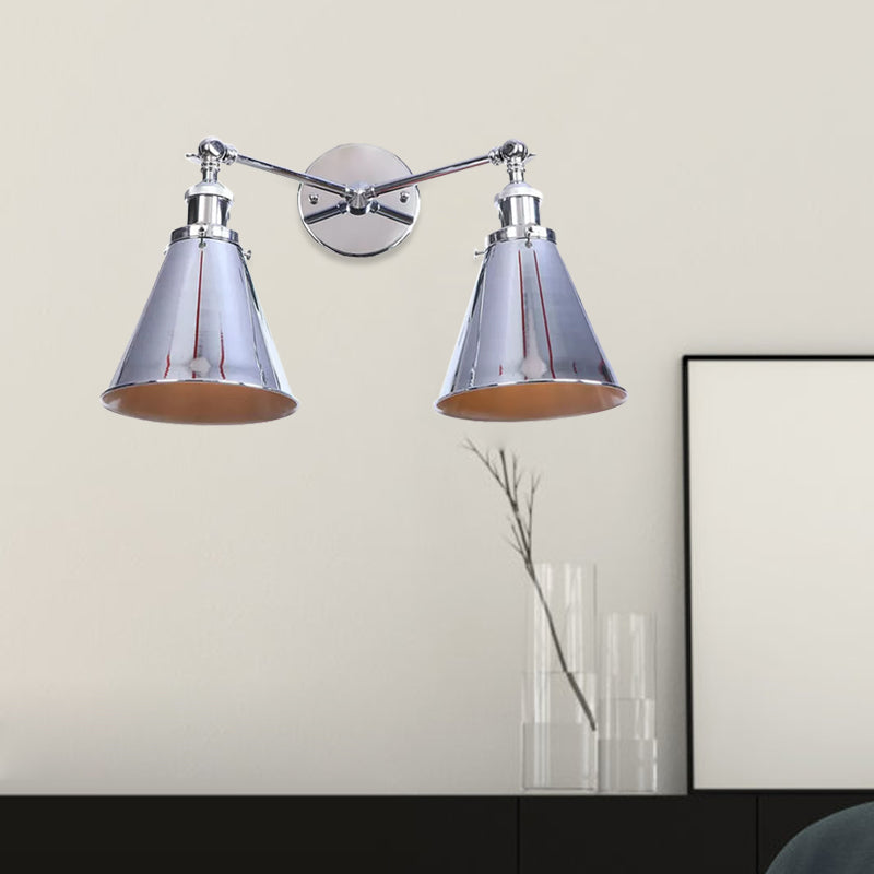 Frendorf | 2 Lichten Metalen Wandlamp Sconces Retro Stijl Zwart/Koper Conische Schaduw Restaurant Wandmontage Fitting