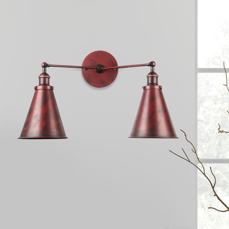 Frendorf | 2 Lichten Metalen Wandlamp Sconces Retro Stijl Zwart/Koper Conische Schaduw Restaurant Wandmontage Fitting