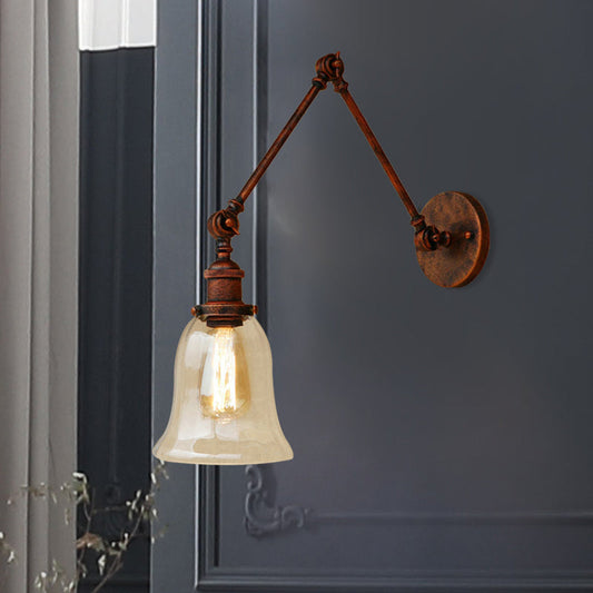 Frendorf | Ausladende Schlafzimmer Wandleuchte Retro-Stil Klar Glas 1 Licht Rost Wandlampe