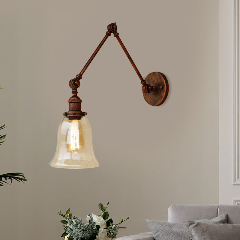 Frendorf | Ausladende Schlafzimmer Wandleuchte Retro-Stil Klar Glas 1 Licht Rost Wandlampe