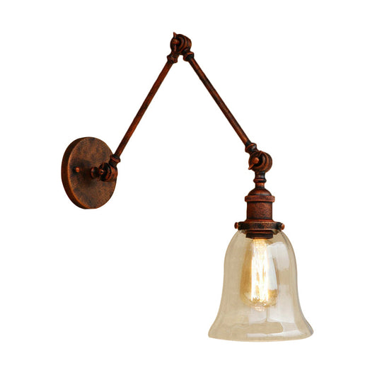 Frendorf | Ausladende Schlafzimmer Wandleuchte Retro-Stil Klar Glas 1 Licht Rost Wandlampe
