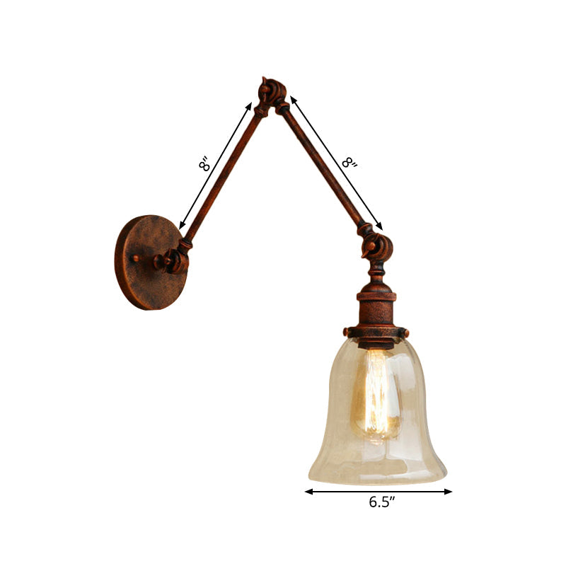 Frendorf | Ausladende Schlafzimmer Wandleuchte Retro-Stil Klar Glas 1 Licht Rost Wandlampe