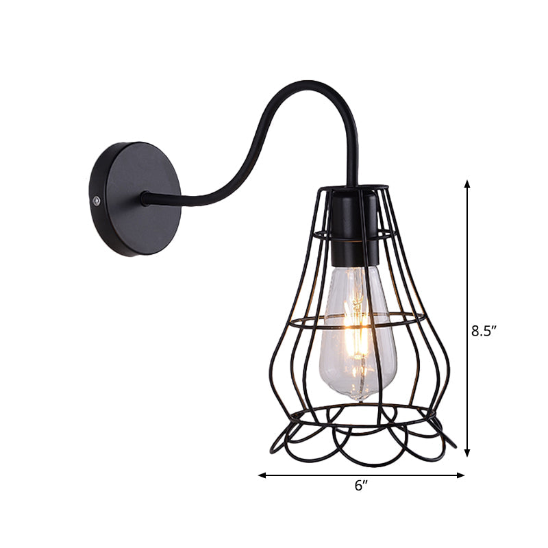 Frendorf | Metallisch Schwarzes Finish Konsolen Wandlicht Drahtkäfig Schirm 1 Licht Retro-Stil Wandmontage Licht für Nachttisch