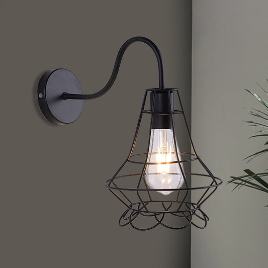 Frendorf | Vase Cage Metallic Wandlamp Fixture Vintage 1 Kop Restaurant Wand Fixture Licht met Gebogen Arm in Zwart