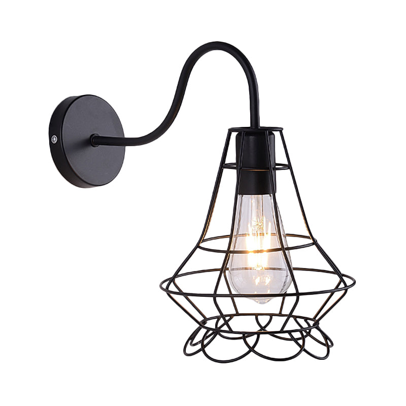 Frendorf | Vase Cage Metallic Wandlamp Fixture Vintage 1 Kop Restaurant Wand Fixture Licht met Gebogen Arm in Zwart
