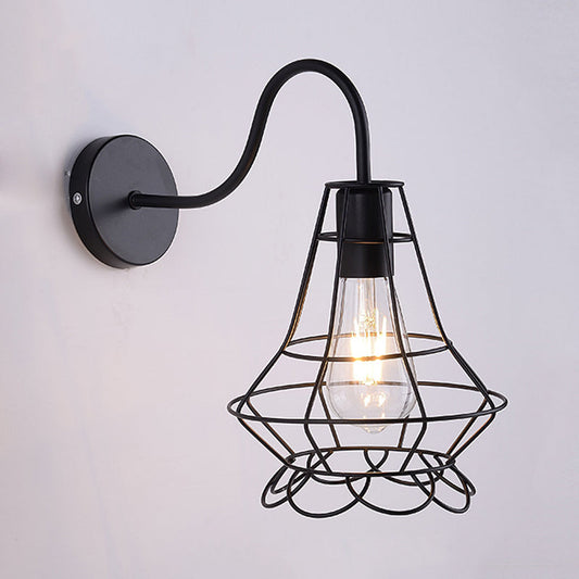 Frendorf | Vase Cage Metallic Wandlamp Fixture Vintage 1 Kop Restaurant Wand Fixture Licht met Gebogen Arm in Zwart