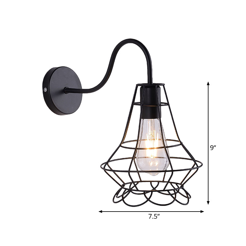 Frendorf | Vase Cage Metallic Wandlamp Fixture Vintage 1 Kop Restaurant Wand Fixture Licht met Gebogen Arm in Zwart