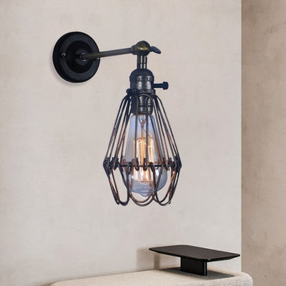 Frendorf | Rustieke Stijl Kooi Shade Wandverlichting 1 Licht Smeedijzeren Wandlamp in Zwart voor Koffiehuis
