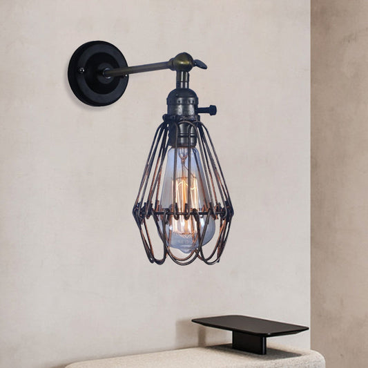 Frendorf | Rustieke Stijl Kooi Shade Wandverlichting 1 Licht Smeedijzeren Wandlamp in Zwart voor Koffiehuis