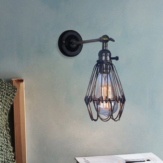 Frendorf | Rustieke Stijl Kooi Shade Wandverlichting 1 Licht Smeedijzeren Wandlamp in Zwart voor Koffiehuis