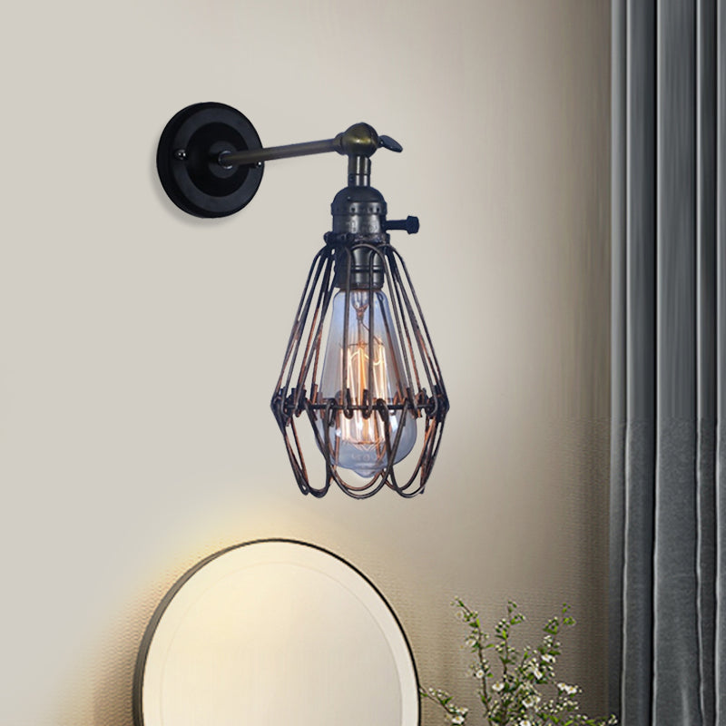 Frendorf | Rustieke Stijl Kooi Shade Wandverlichting 1 Licht Smeedijzeren Wandlamp in Zwart voor Koffiehuis