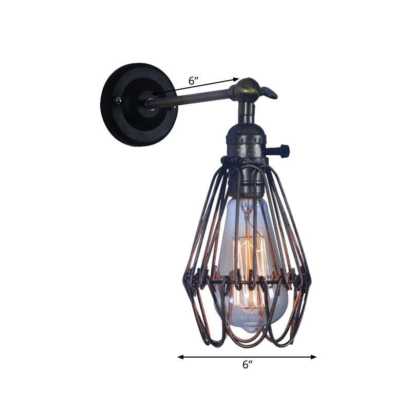 Frendorf | Rustieke Stijl Kooi Shade Wandverlichting 1 Licht Smeedijzeren Wandlamp in Zwart voor Koffiehuis