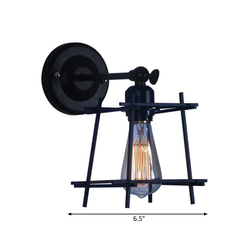 Frendorf | 1 Kopf Wandlicht Retro Stil Kubische Shade Metall Wand Sconce Lampe mit Drahtschutz in Schwarz für Schlafzimmer