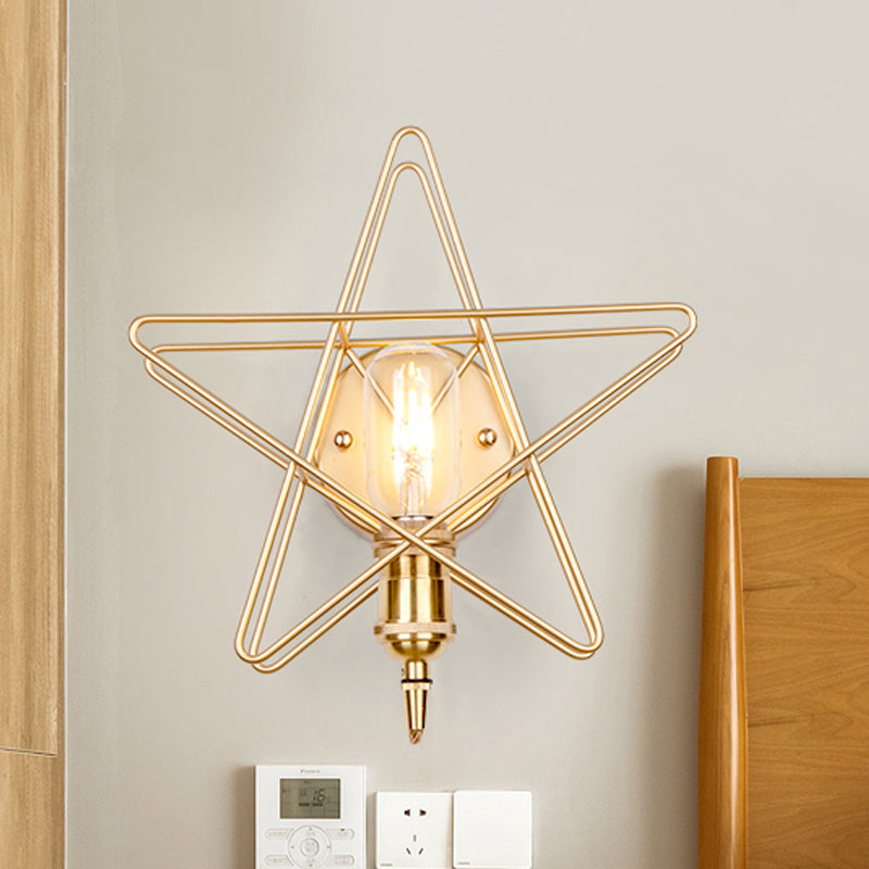 Frendorf | Metalen Ster-Gevangen Wandlamp Sconces Loft Stijl 1 Gloeilamp Slaapkamer Wandverlichting in Zwart/Goud